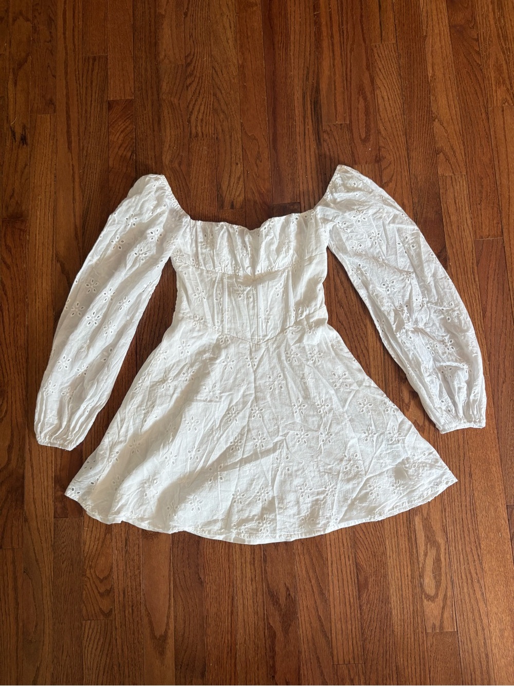Princess Polly White Eyelet Long Sleeve Mini Dress
